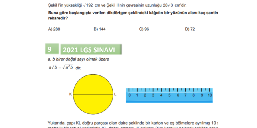 Kareköklü İfadeler LGS Çıkmış Sorular