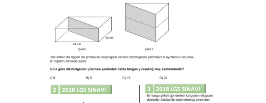 Geometrik Cisimler LGS Çıkmış Sorular